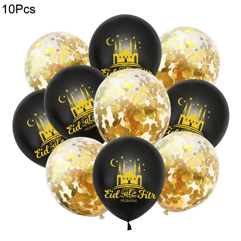 10Pcs Eid Mubarak Latex Confetti Balloons Islamic Muslim Party Supplies 2023 Ramadan Kareem Decoration For Home Eid Al Adha Gift