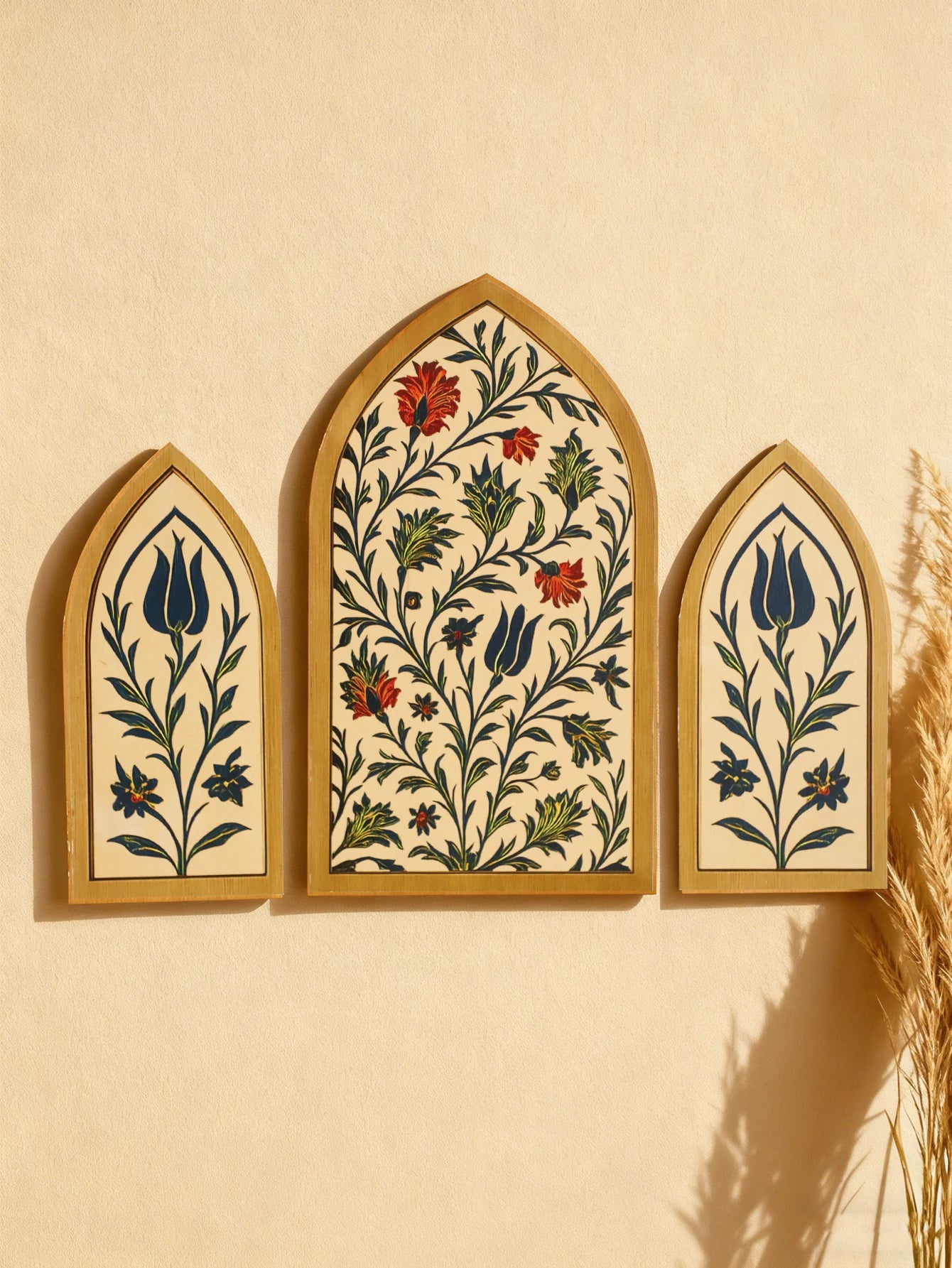 3pcs Islamic Arch Window Style Wall Hanging Floral Pattern Decor Wall Stickers for Ramadan & Eid Home Decor Muslim Festival Gift