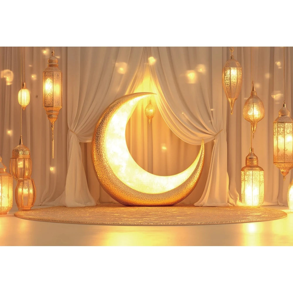 Eid Mubarak Backdrop Islamic Mosque Ramadan Aladdin Moroccan Golden Moon Lantern 2026Muslim Kareem Al Fitr Festival Photo Banner