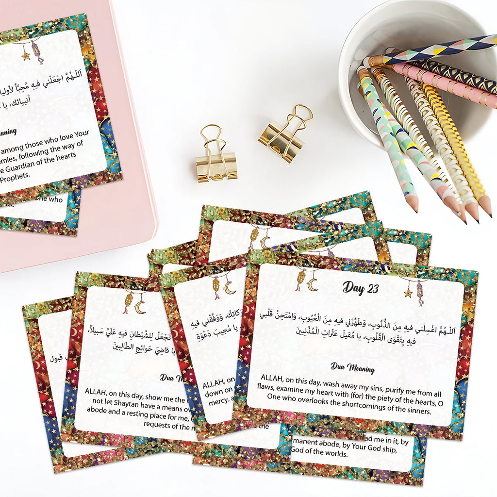 30pcs Ramadan 30 Days Holy Month Dua Cards With Arabic Text,English Translation For Islamic Prayer Reflection,Worship,Eid Gifts