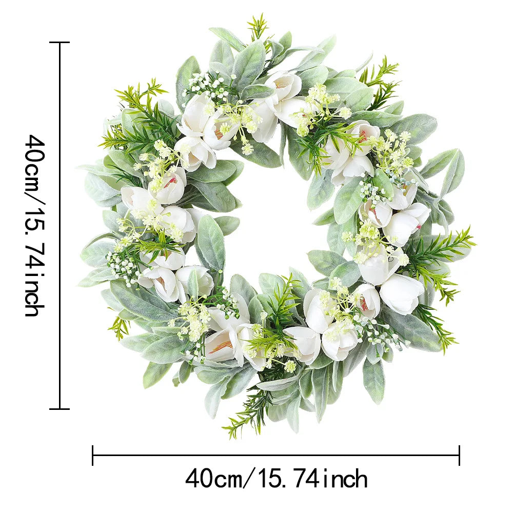 YeeNanee Vibrant Wild Flowers Spring Wreaths for Front Door Artificial Daisy Tulip Lambs Ear Summer Wreath Home Wall Decoration