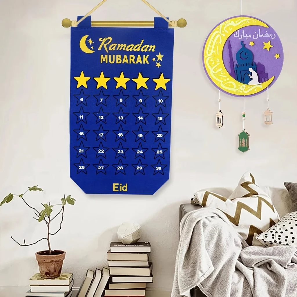 Ramadan Mubarak Countdown Calendar Felt Hanging Wall Decor Islamic Eid Home Decoration Ramadan Kareem Party Supplies
