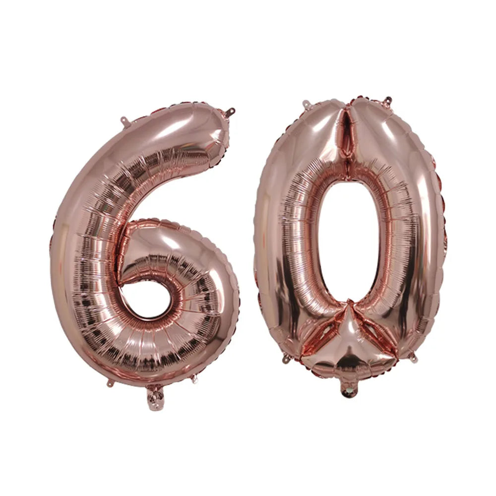 2Pcs 30/40 Inch Large Digit Number Gold Black Silver 60th Birthday Decoration Foil Balloons 60 Wedding Anniversary Supplies