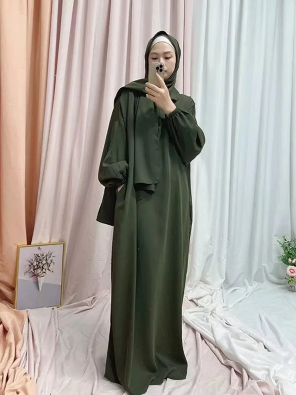 Ramadan One Piece Muslim Prayer Garment Women Hijab Abaya Maxi Dress Khimar Burqa Islamic Clothing Overhead Arab Robe
