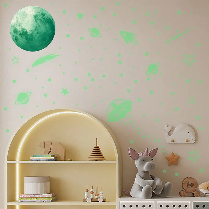 Luminous Moon Stars Astronaut Ceiling Wall Stickers The Dark Glowing Stars Planet Spaceship Bedroom Home DIY Decoration