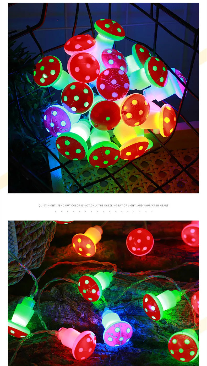 2025 Holiday Mushroom Led String Lights Indoor Room Decoration Battery Navidad Lights Party USB Warm Light Lovely 411