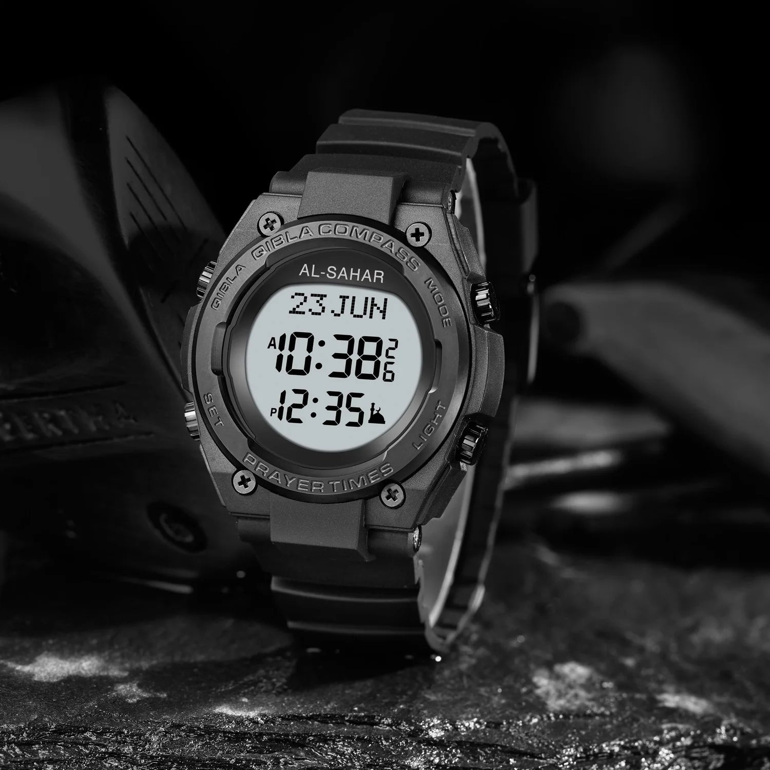 2025 New Arrival Muslim AZAN Watch Digital Sport Alarm AL FAJR Prayer Times Muslim Islamic Arabic Dial Qibla Clock