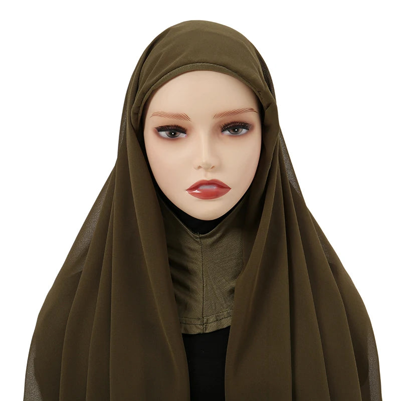 Instant Hijabs Cap with Neck Cover Ready to Wear Scarves Chiffon Hijab For Woman Veil Muslim Islamic Scarf For Women's Headscarf