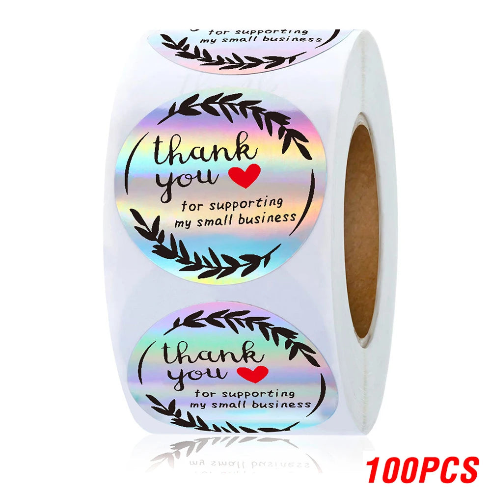 100-500pcs Rainbow Laser Thank You Stickers 1inch Small Business Stickers  Adhesive Labels for Boutiques Wrapping Supplies