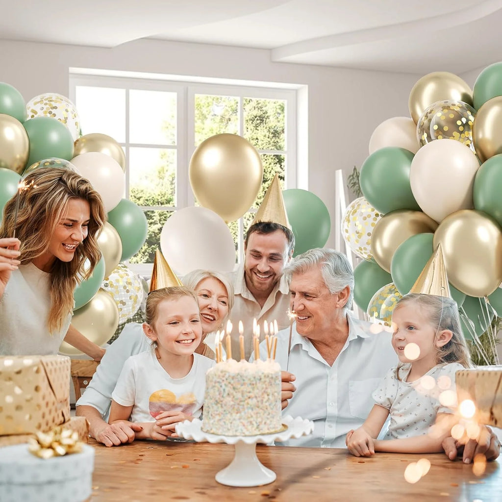 60Pcs Sage green Sand White Metallic Gold Confetti Balloons for Boho Birthday Wedding Bridal Baby Shower Engagement Party Decor