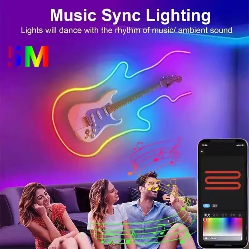 RGB-IC Neon LED Strip Lights USB 5V Neon Rope Light APP Control Music Sync Waterproof Flexible Neon Lights for Room Decor Light