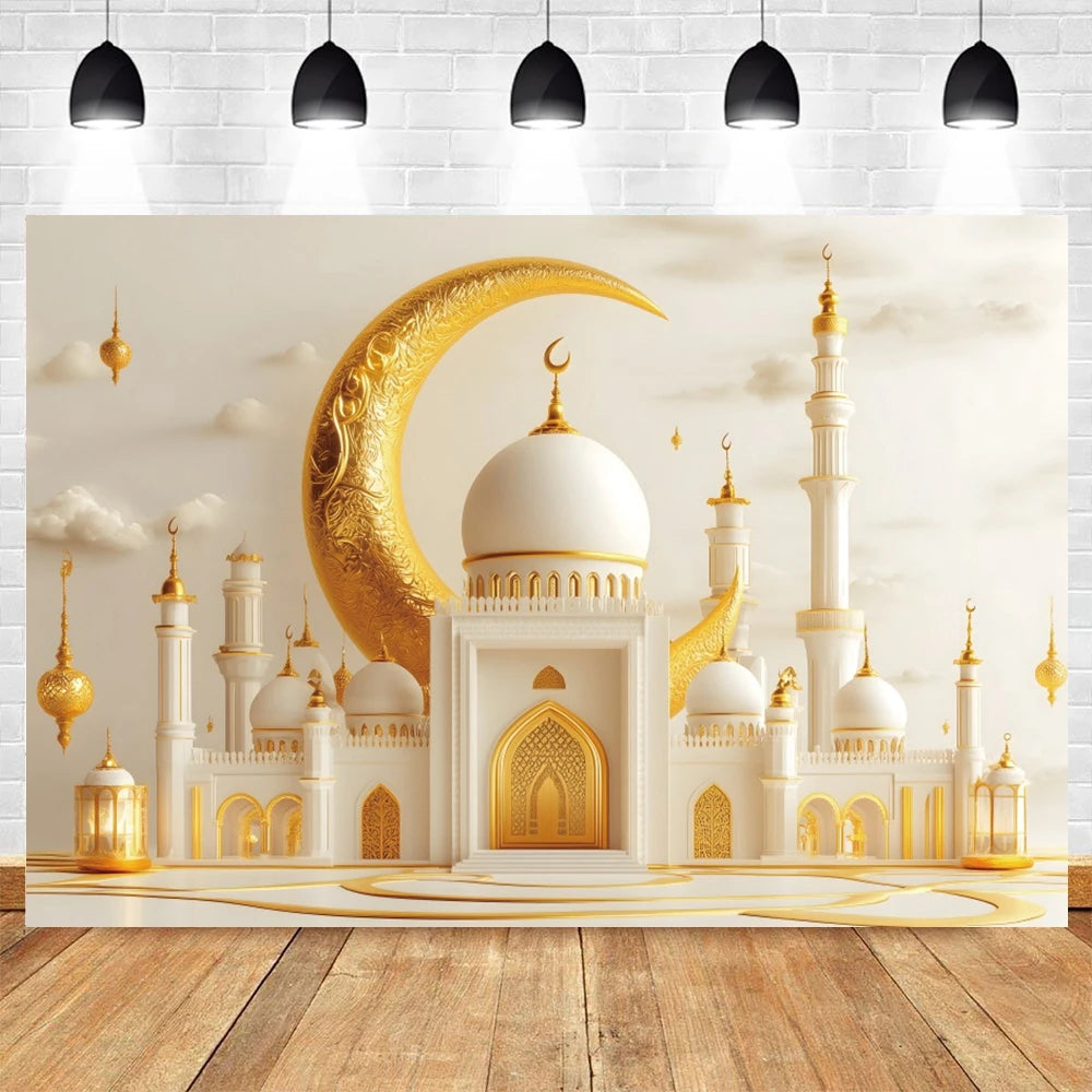 Eid Mubarak Ramadan Decoration Photography Background Islamic Muslim Mosque Moon Eid al Fitr Family Party Photo Backdrop Banner