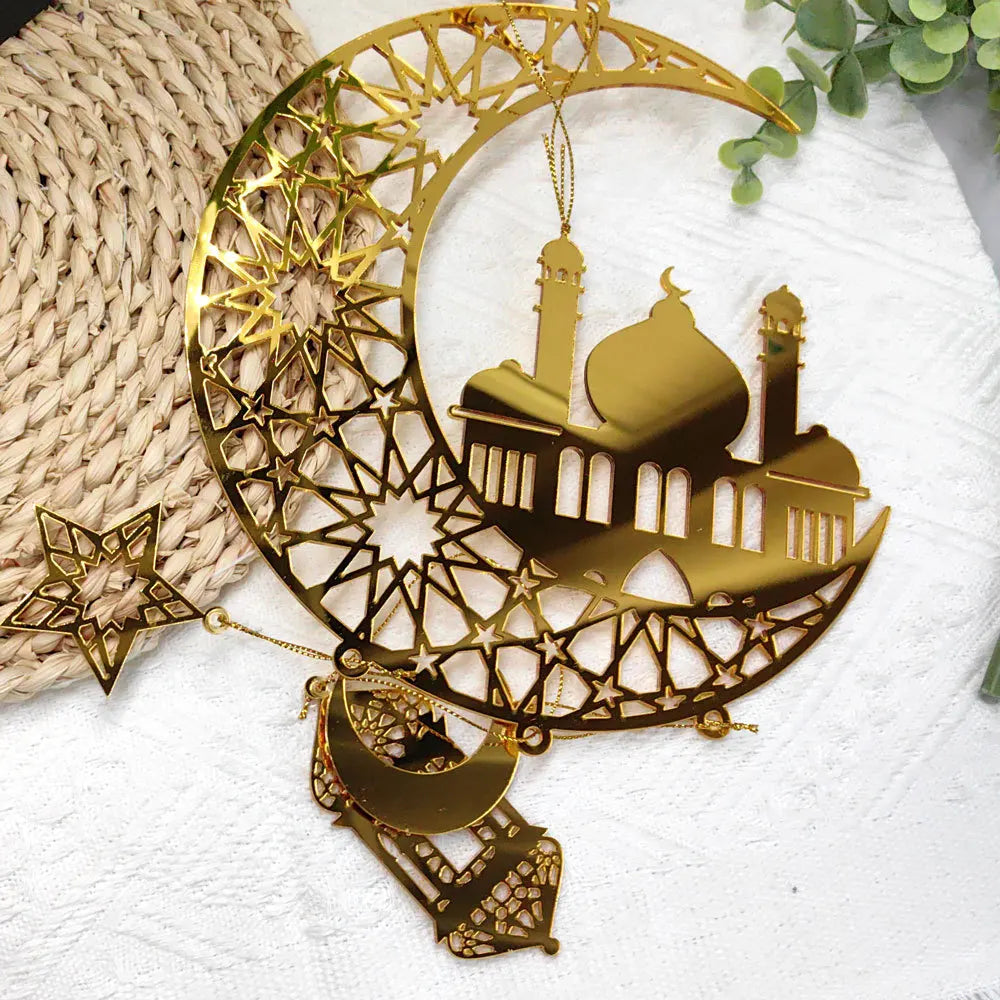 1PC Acrylic Ramadan Kareem Moon Star Wall Pendant Eid Mubarak Ornaments for Home Eid Al Fitr Muslim Islamic Holiday Party Decor