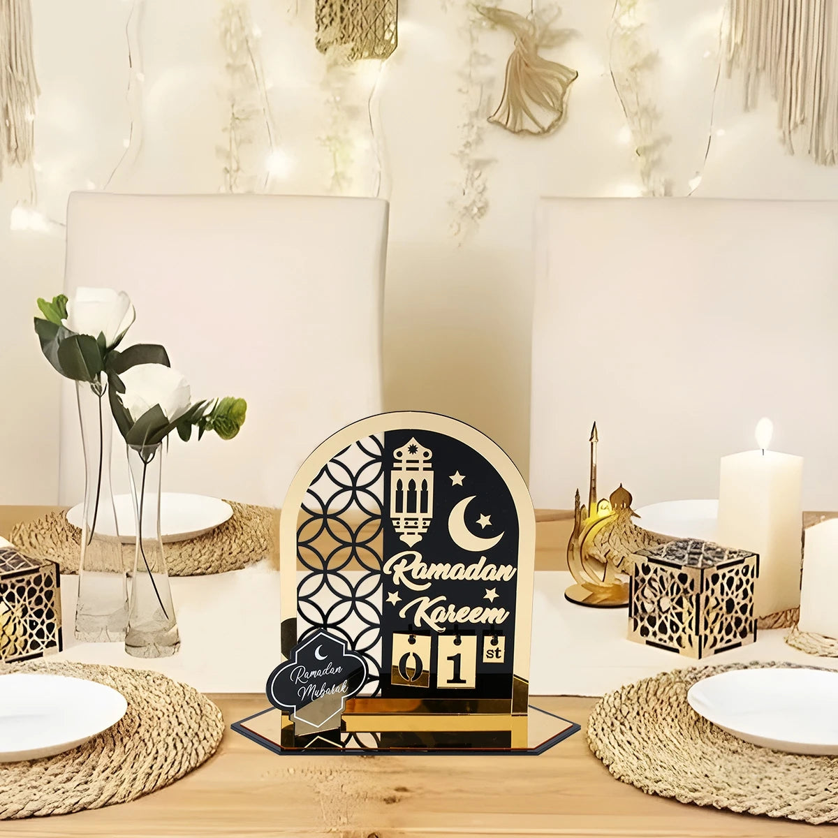 Ramadan Kareem Countdown Calendar Ornament Eid Mubarak Decoration 2025 For Home Muslim Islamic Festival Eid Al-Fitr Party Favors