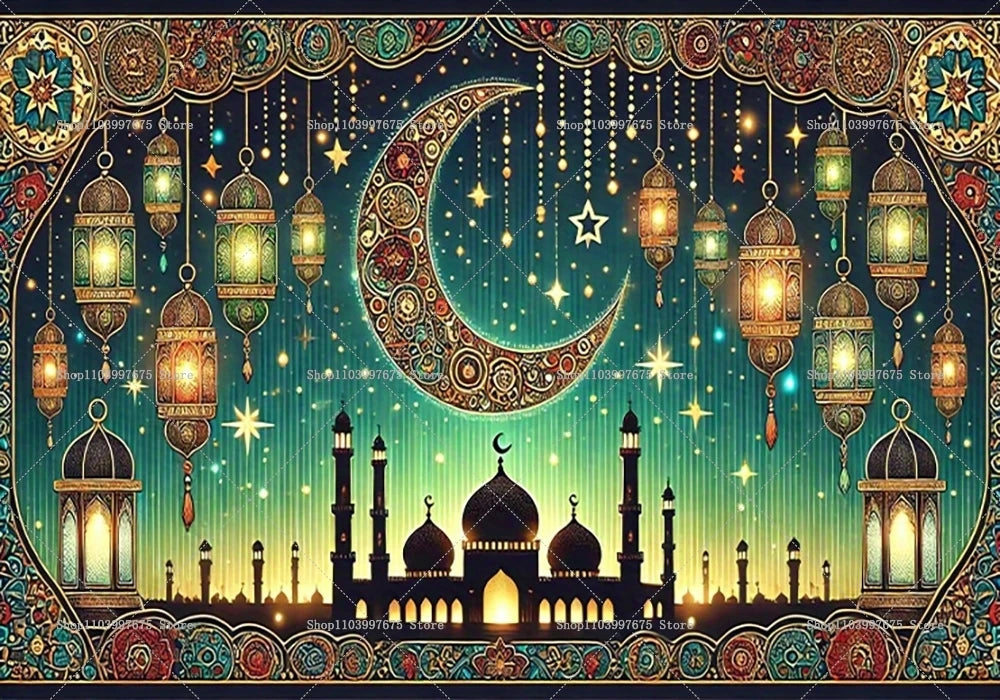 Elegant Ramadan Lanterns Backdrops Ramadan Eid Mubarak Party Decorations Photography Background Banner Studio Photo Booth Props