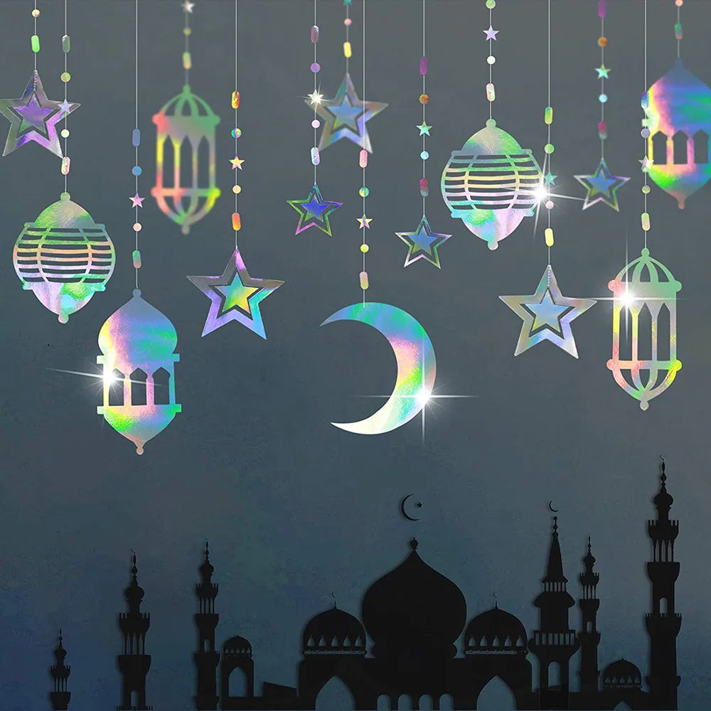 Gold Star Crescent Moon Lantern Ramadan Garland EID Decoration Happy Ramadan Mubarak Party Decor Islamic Nights Party Supplies