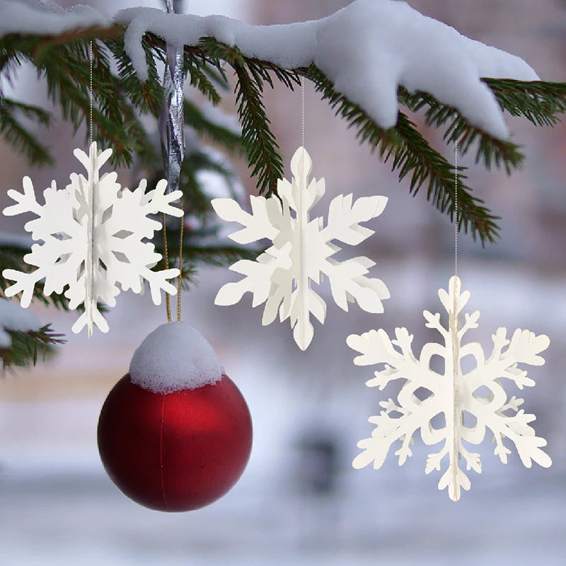 6pcs 3D white/laser snowflake hanging decorations, Christmas snowflakes, winter wonderland, New Year's party home decorations