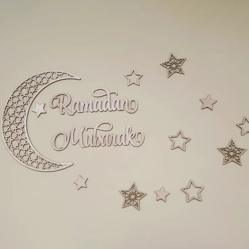 Custom Eid Decoration Ramadan Moon Ramadan Mubarak Sign Eid Moon Ramadan Wall Decoration Islamic Wooden Sign Set