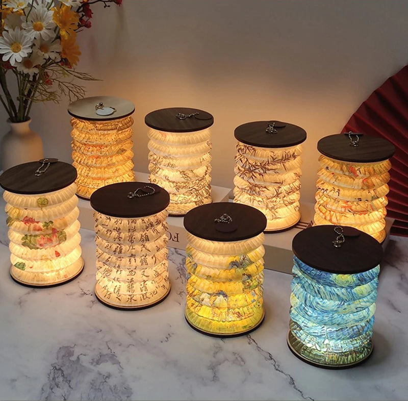 Lantern Night Light USB Portable Foldable Book Lamp Creative Gift For Bedroom Study Room Japanese-Style Decor LED Table Light