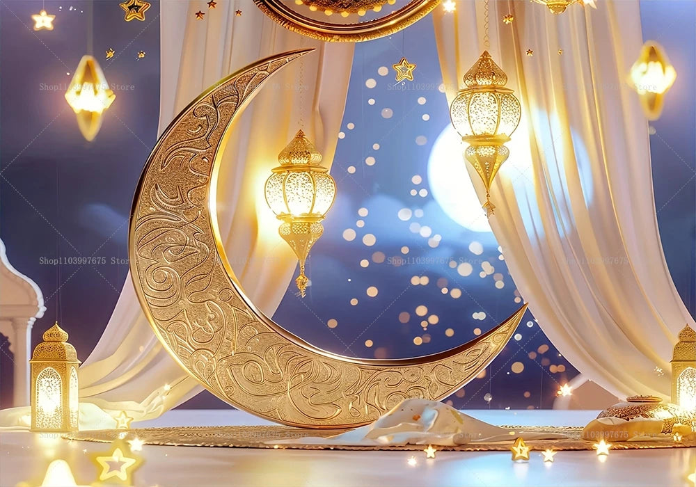 Eid Mubarak Backdrop Decorations Ramadan Background Banner for Home Islamic Muslim Eid Al-fitr Party Decor Supplies Photo Studio