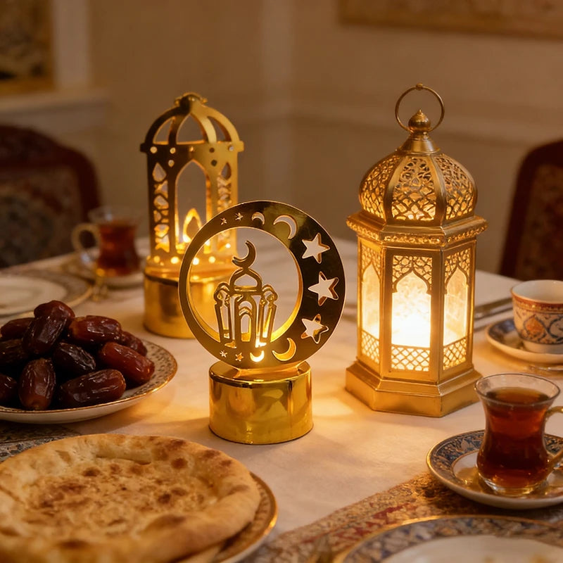 Ramadan Candlestick Islamic Prayer Candle Stick Mubarak Eid Mubarak Lamp Eid Al-Fitr Muslim Party Table Decor Lantern Light