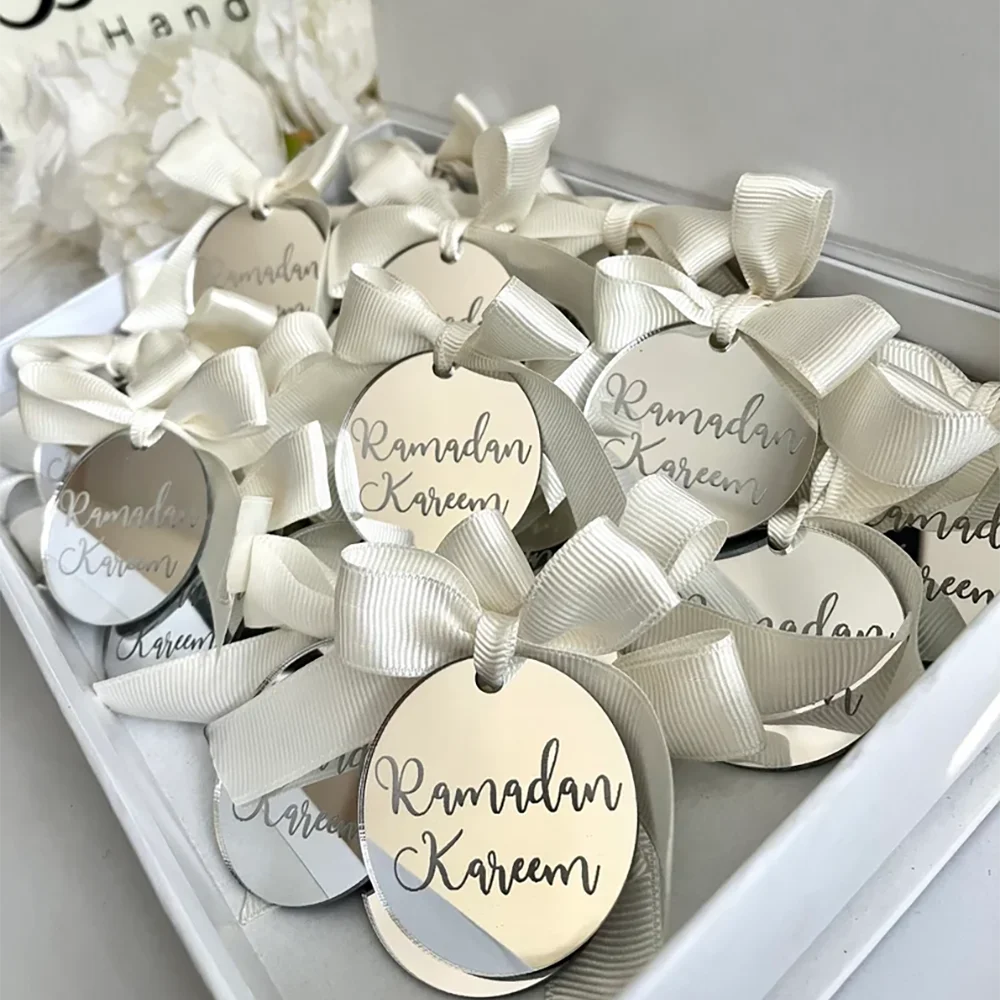 10Pcs Ramadan Kareem Mirror Tag Eid Gift Acrylic Gift Tag Muslim Islamic Eid Al Adha Ramadan Holiday Party Table Decor Keepsake