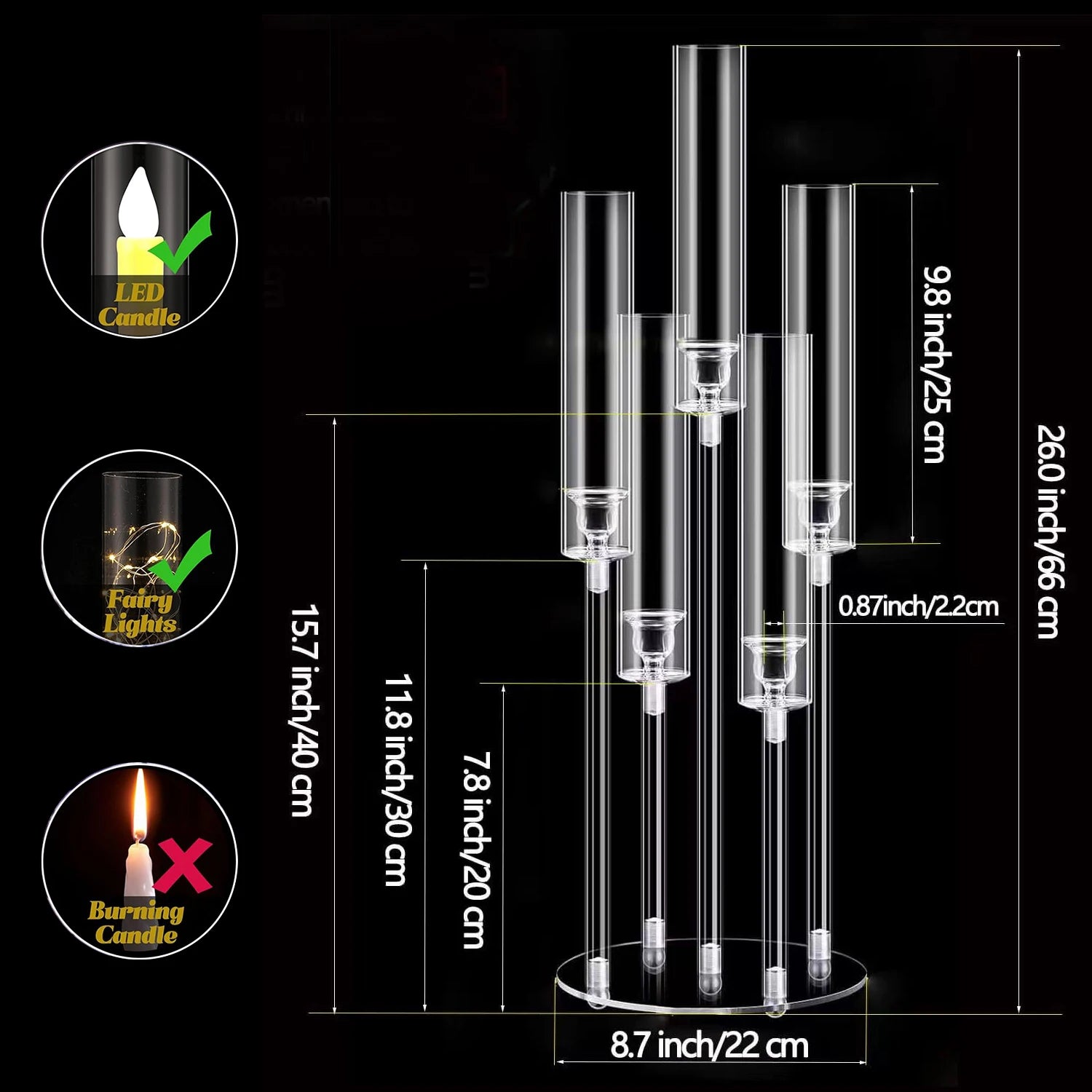 2/4/6/8/10pcs Acrylic Candelabra Centerpieces Clear Candle Holder for Wedding 5 Arm Candlesticks Holder with Acrylic Shade
