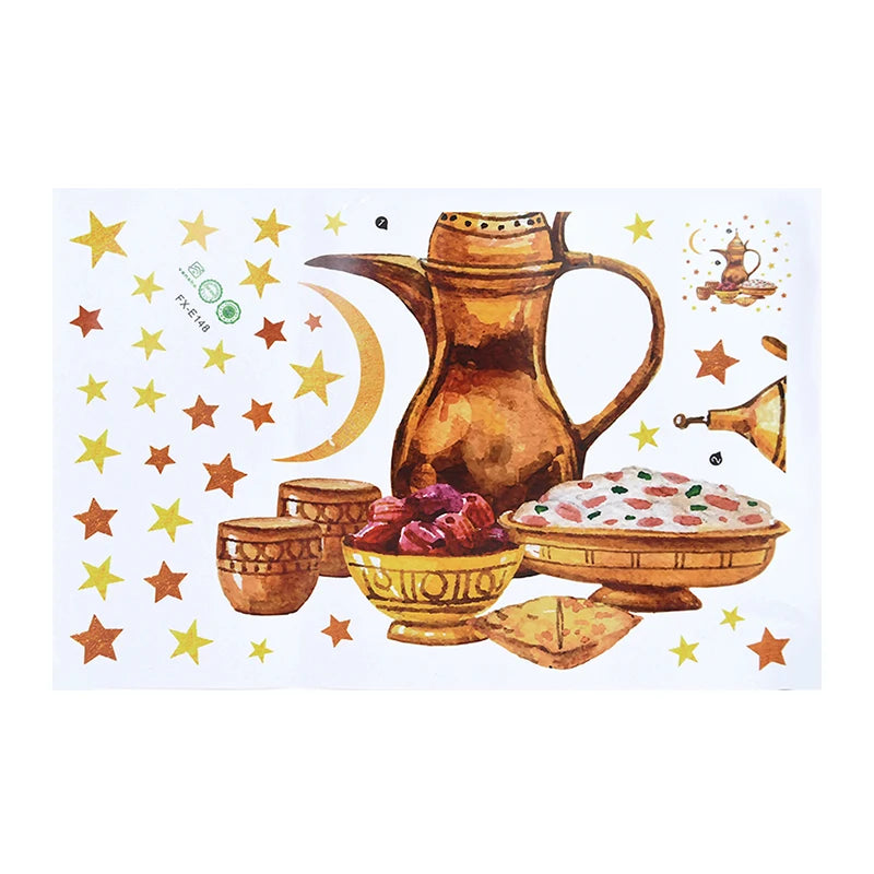 Eid Mubarak Window Sticker 2025 Ramadan Kareem Wall Sticker Muslim Islamic Festival Party Decoration Supplie Electrostatic Decal