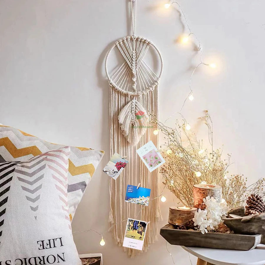Macrame Dream Catcher with light Nordic Wall Tapestry Ramadan Decoration Home Eid Room Decoration Bohemian Children's Nursery