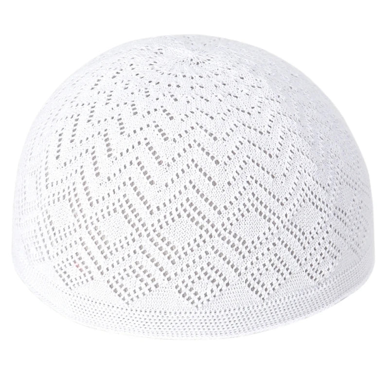Breathable Muslims Adult Knit Kufi Elastic Hollow out Islamic Knit Kufi Inner Hat Casual Church Pray Lightweight Hat