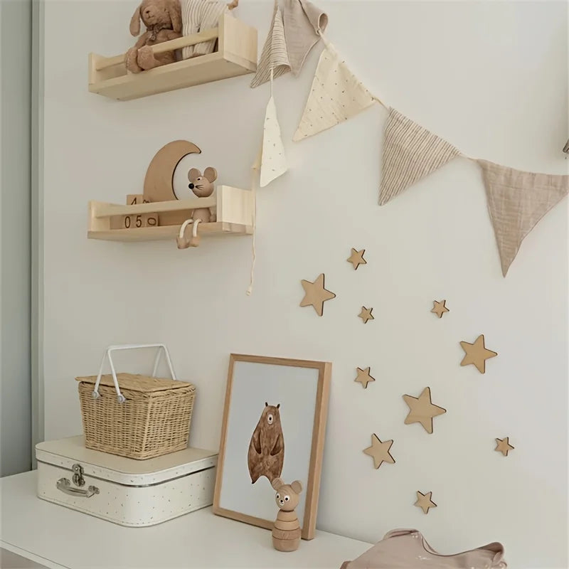 Ins Nordic Style Moon and Stars Wooden Self-Adhesive Decoration Set Home Space Theme Wall Art Decorative Wall Sticker Set