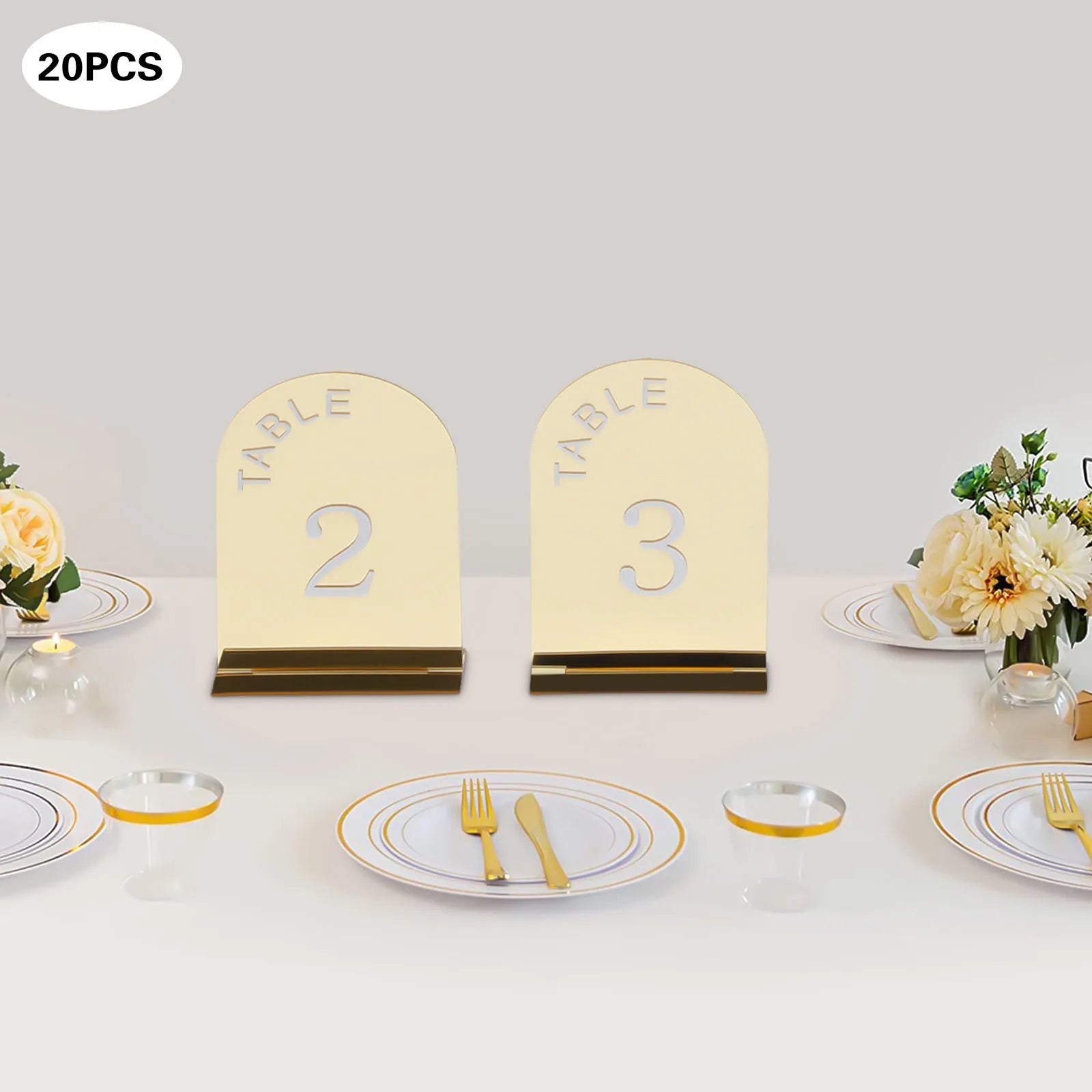 20Pcs Wedding Table Numbers Mirror Acrylic Desktop Post-it Clip with Stands for Wedding Reception, Event, Party