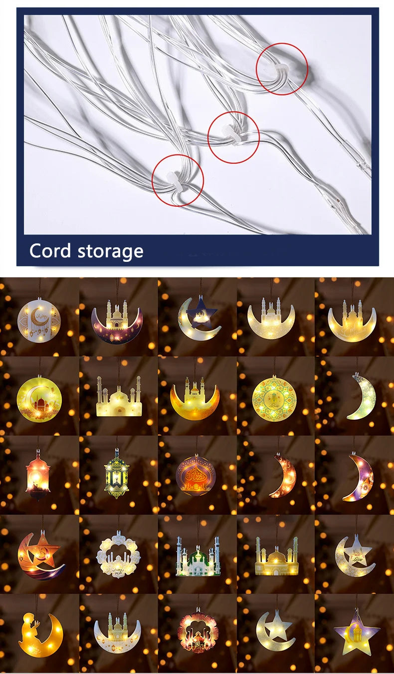 LED Moon and Star Window Curtain Lights USB Powered 8 Lighting Modes with Timer Function Ideal for Ramadan Thanksgiving