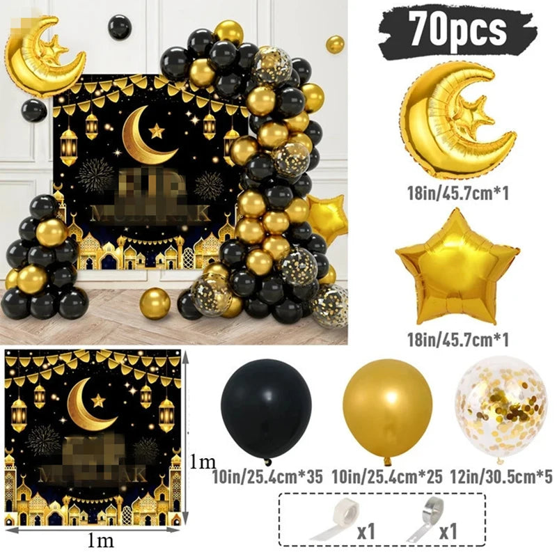 Eid Mubarak Party Decorations Mubarak Moon Star Foil Balloon Ramadan Dinner Table Decor  Islamic Party tablecloth Supplies