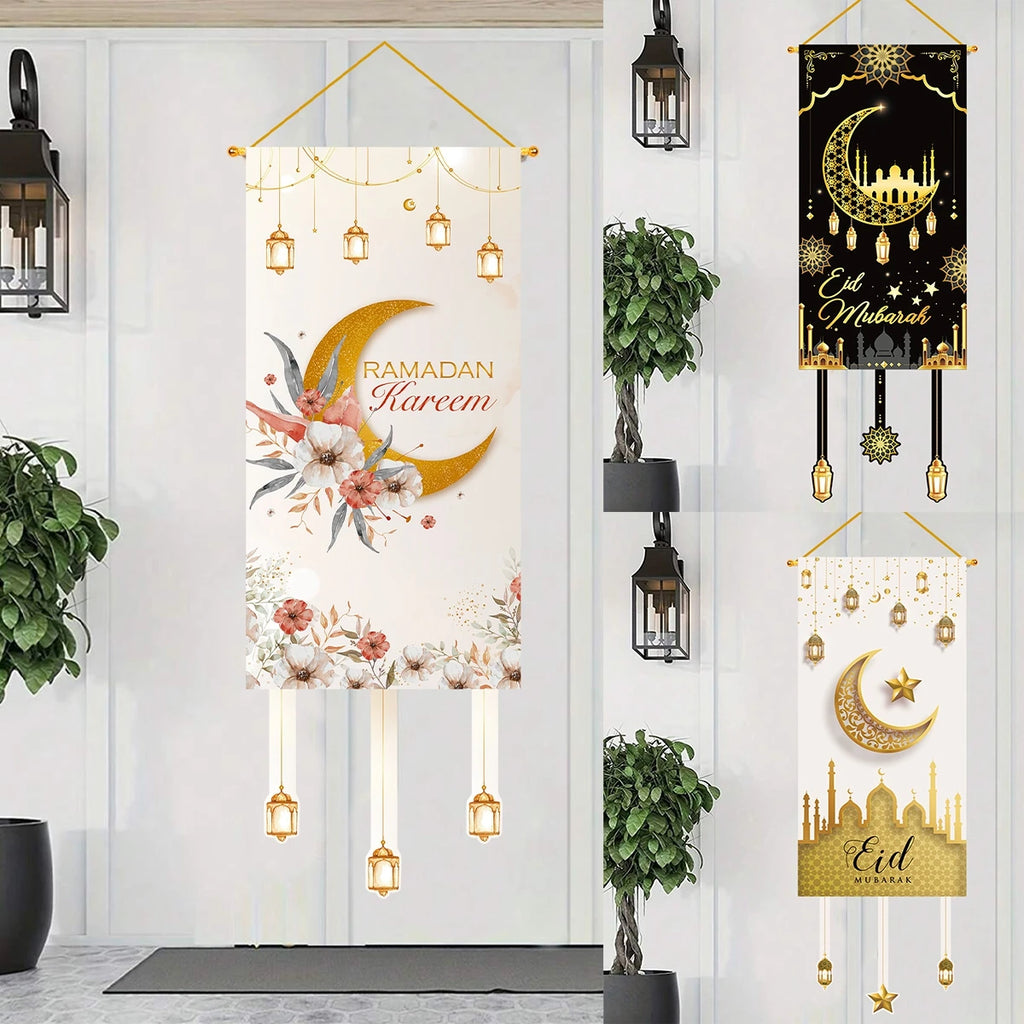 Ramadan Kareem Moon Chandelier Door Hanging Flag Eid Mubarak Decor 2025 For Home Islamic Muslim Party Favors Castle Wall Banner
