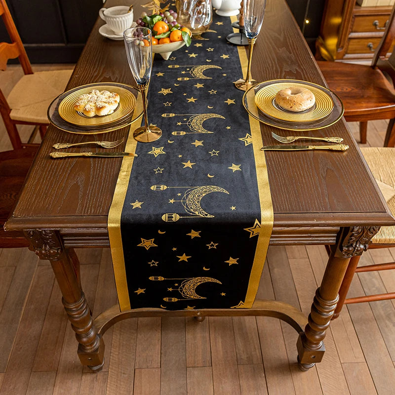 Ramadan Table Cloth Muslim Eid al Fitr Party Table Runner Mubarak Party Decoration Eid Dinnerware Crescent Moon and Star Decor