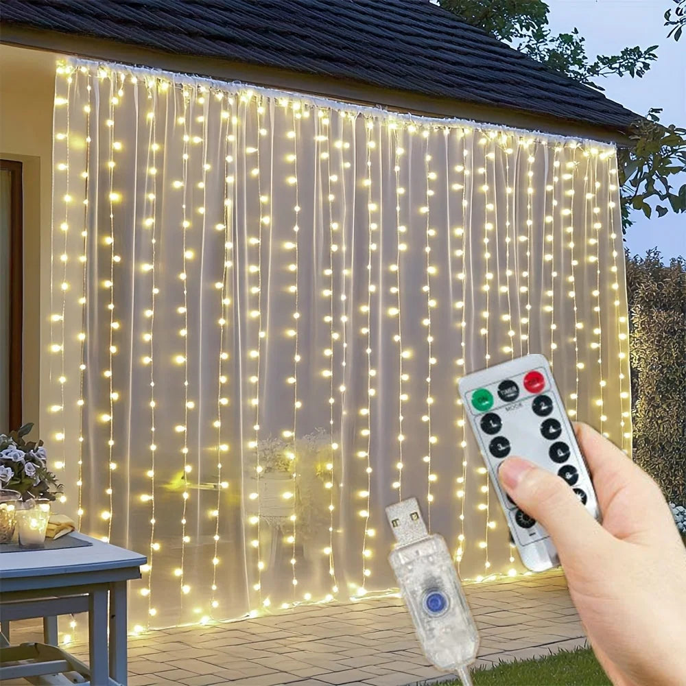 Curtain Lights LED 8 Modes Fairy Light Wedding Valentine's Day USB Plug Curtain Garland Ramadan EID Mubarak Decoration for Home
