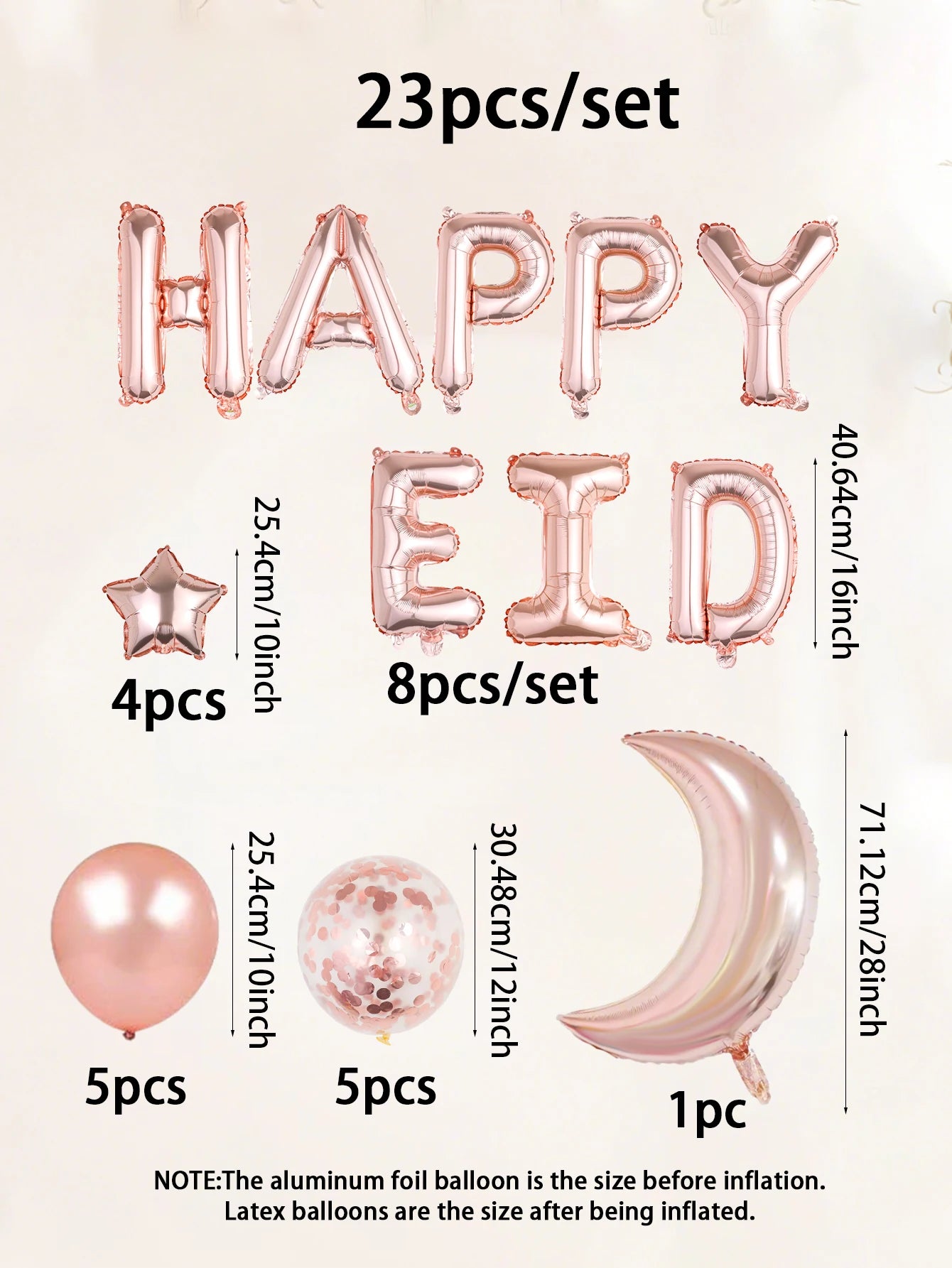 23pcs Rose gold Ramadan balloon set, suitable for celebrating Ramadan Kareem, Eid Mubarak, Ramadan parties.
