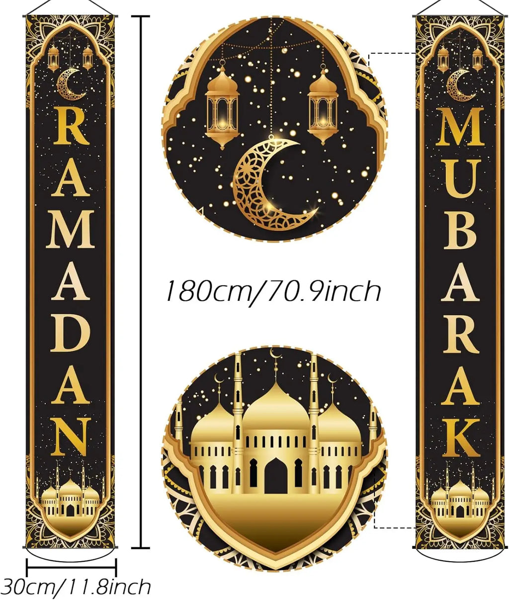 VIKAMA Ramadan Mubarak Banner Porch Hanging Background Set Indoor and Outdoor Party Decoration Supplies
