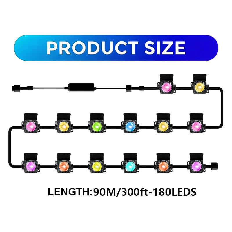 300FT Permanent Outdoor RGB Lights IP67 Waterproof Smart Eave Light DIY Scenes for House Roof Decor Christmas Holiday Daily
