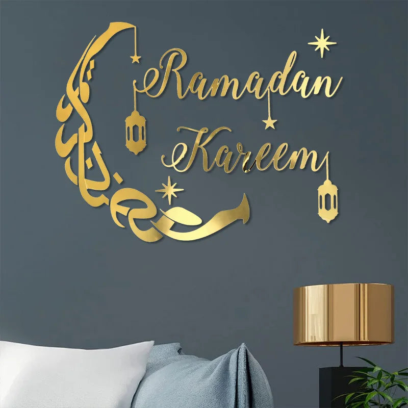 Ramadan Kareem Acrylic Mirror Wall Sticker 2025 Eid Mubarak 3D Wall Decal for Home Living Room Decoration Islamic Muslim Gift