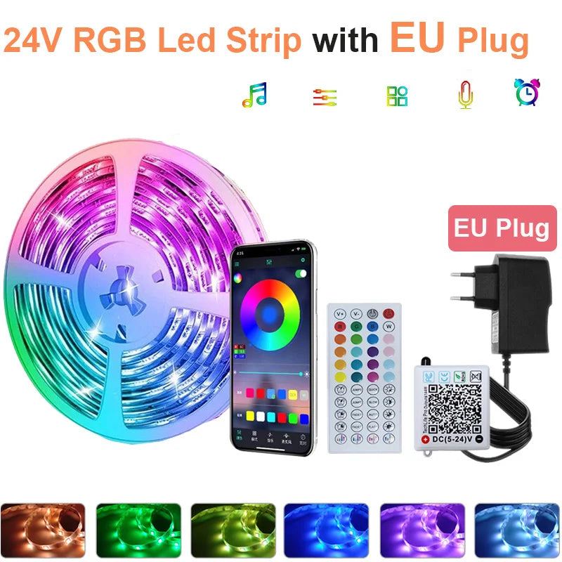 New 24V 5M 10M 20M 30M RGB LED Lights Strip Room Lamp Tape Music SYNC APP Remote Control Luces Led for Home Decor TV Backlight