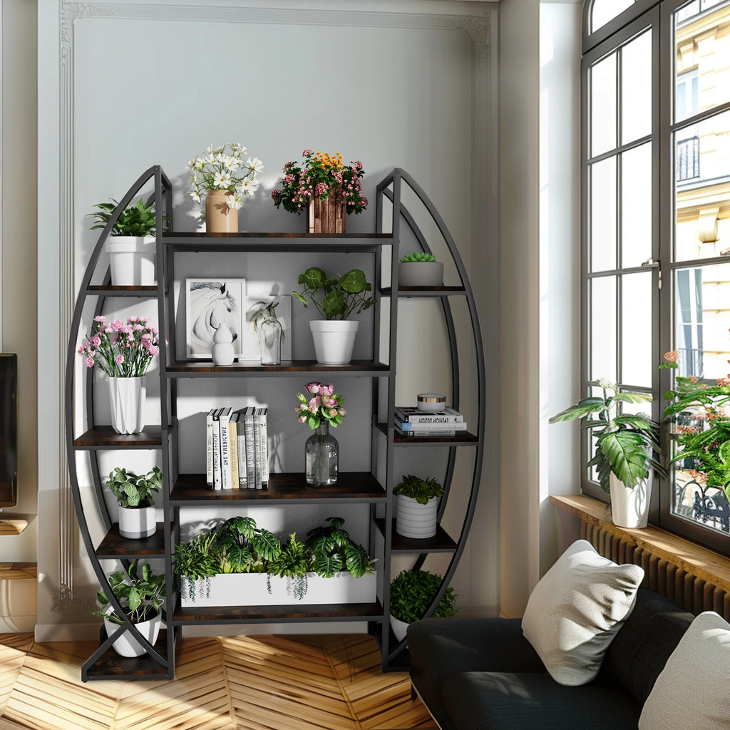 Half-Moon Shape Plant Stand Industrial Bookshelf Storage Shelf Multilayer Garden Flower Rack