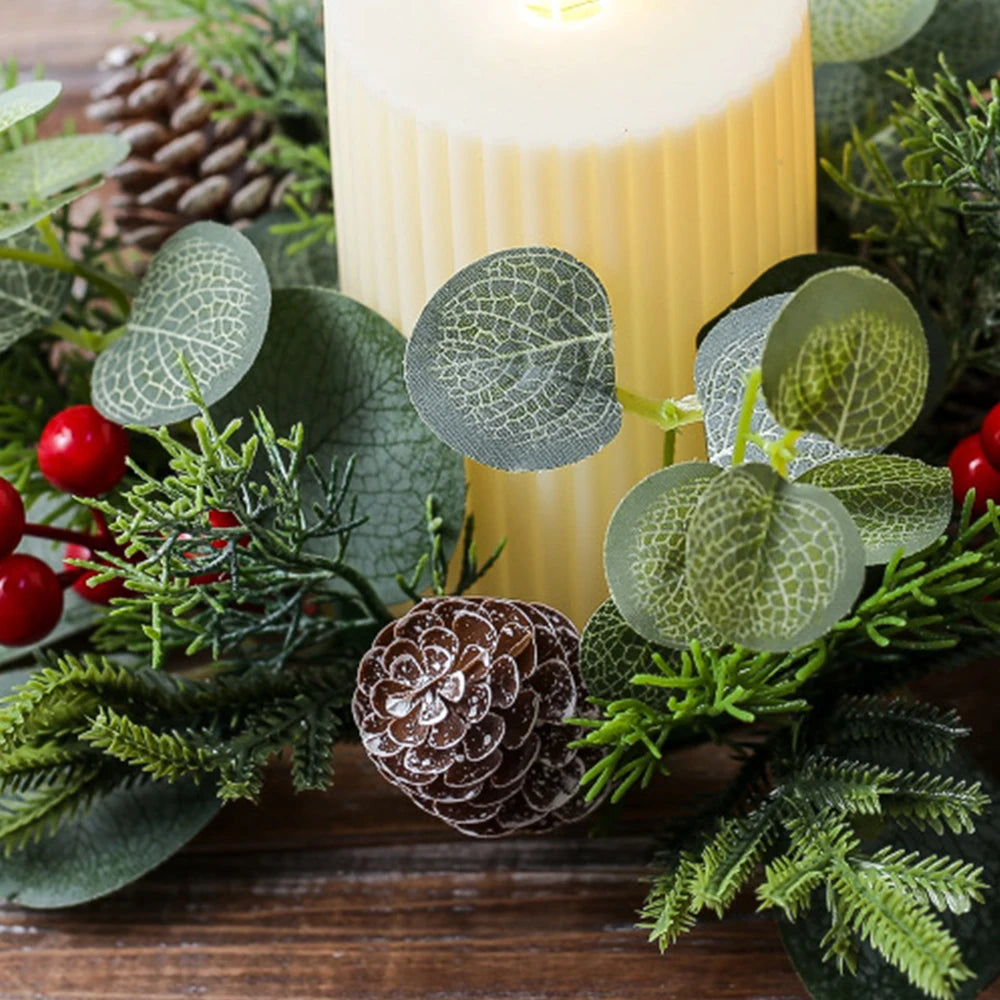 Red Berry Wreath Classic Candle Holder Decorative Ring Festive Pinecone Decoration For Table Decor Holiday Gathering Christmas