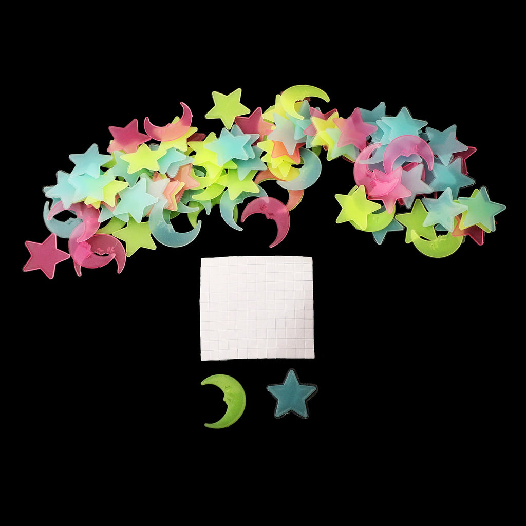 100pcs Stickers Moons Night Art Plastic Removable Bedroom Ceiling Space DIY Star Decal Stars Decor Fluorescent