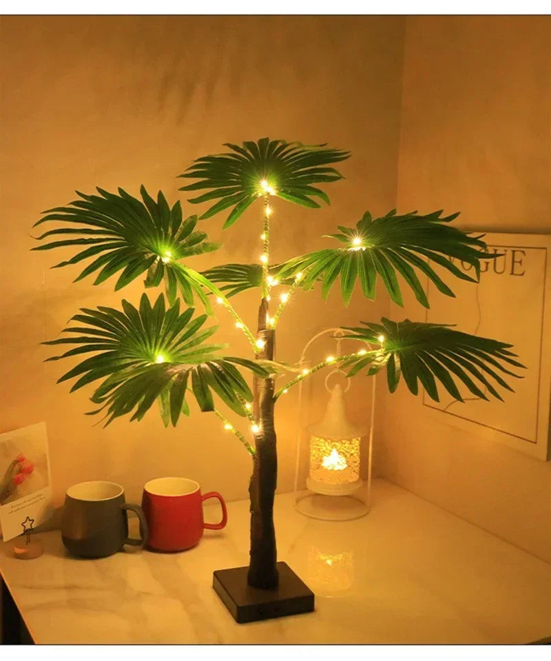 55CM Creative LED Table Lamp Palm Tree USB Artificial Plant Decor Desk Lights Home Bedroom Bedsides Night Lamp Decoration Lamp