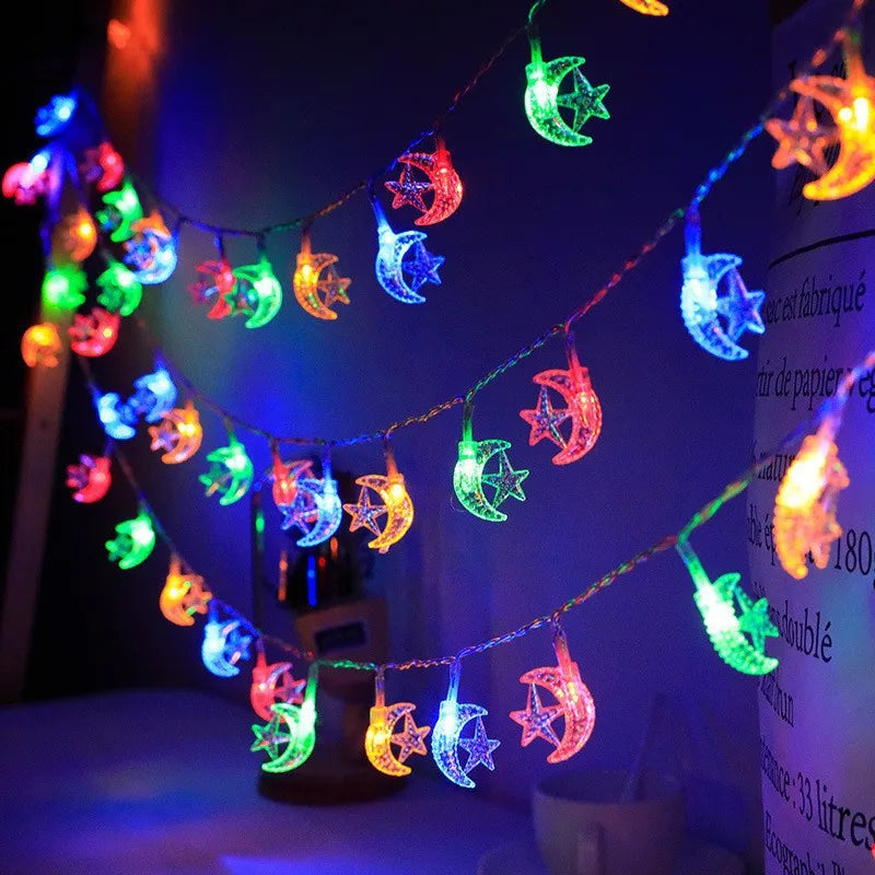 1.5/3/6M EID Mubarak LED String Lights Islam Muslim Festival Party Moon Star Castle Lantern Ramadan Home Decoration 2024 New