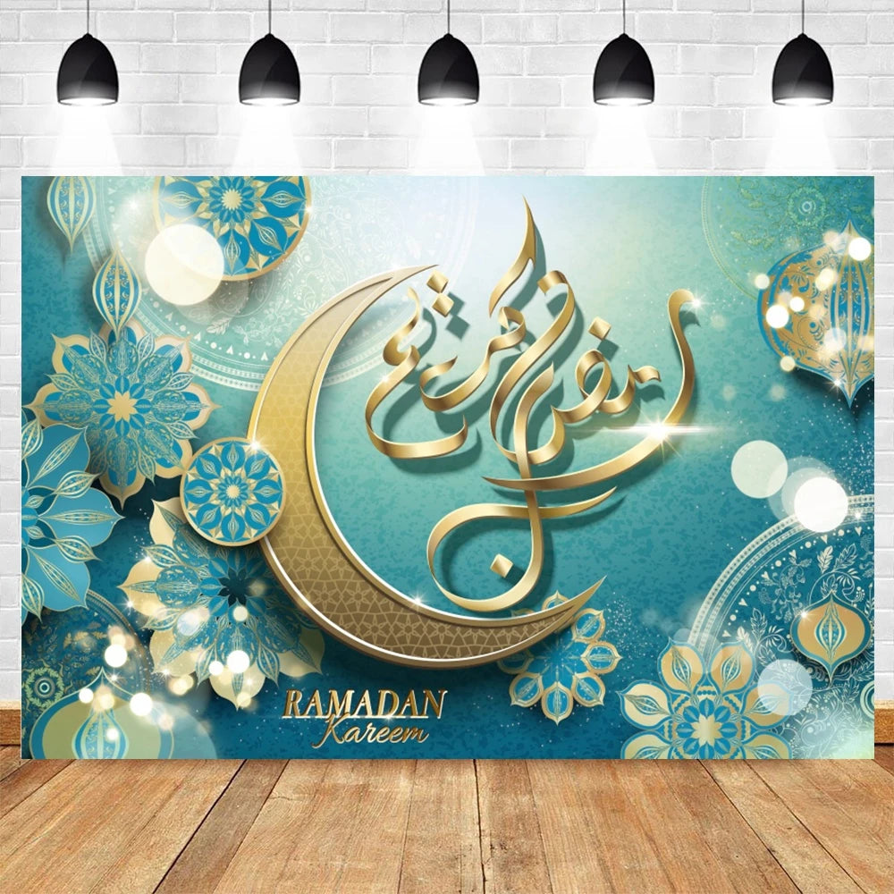 Ramadan Kareem Backdrop Eid Mubarak Party Lantern Flower Moon Islamic Family Party Photography Background Decor Banner Poster