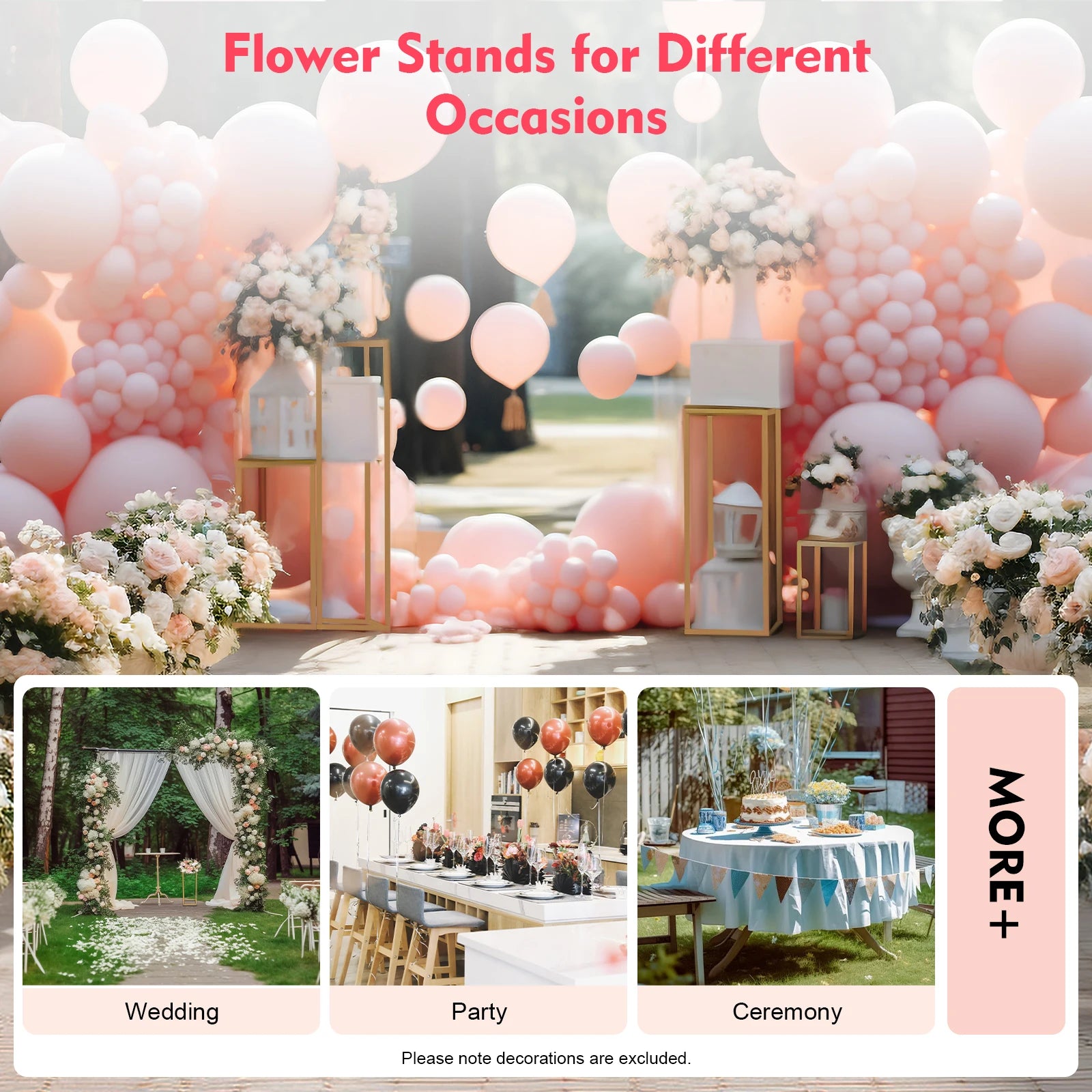 4Pcs Gold Metal Flower Stand Set Rectangular DIY Wedding Party Centerpieces for Table Decor