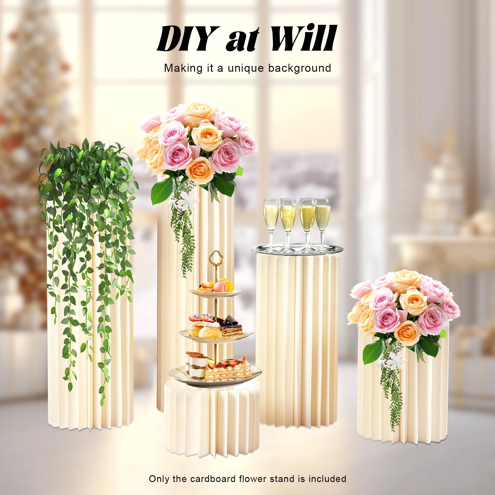 5 PCS Foldable Cylinder Pedestal Stand, Wedding Centerpieces Vase Dessert Table Party Decor, Roman Pillar for Wedding Birthday